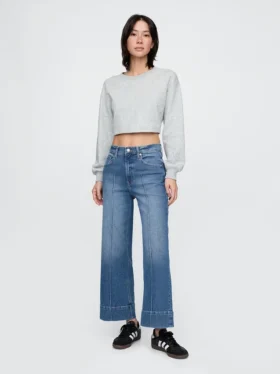 Jeans taille haute à jambes larges et longueur cheville