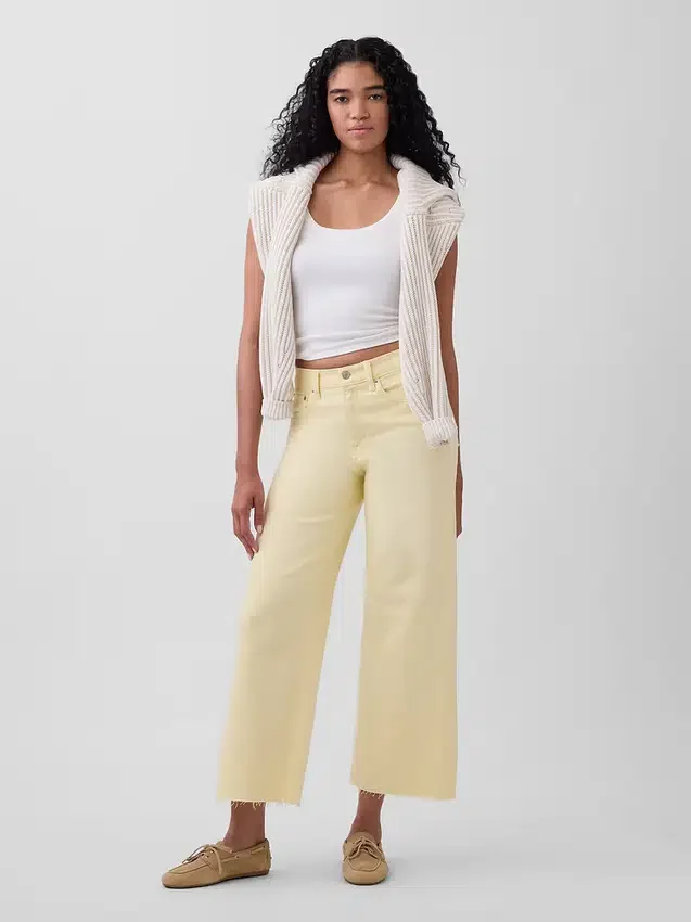 Jeans taille haute à jambes larges et longueur cheville