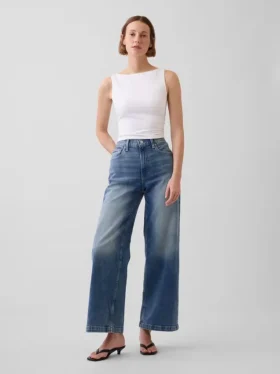 Jeans taille haute à jambes larges et longueur cheville