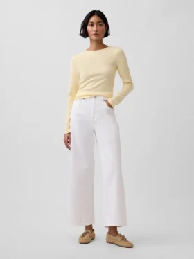 Jeans taille haute à jambes larges et longueur cheville