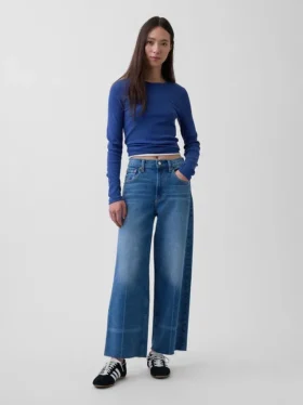 Jeans taille haute à jambes larges et longueur cheville