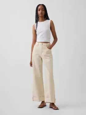 Jeans taille haute à jambes larges et longueur cheville