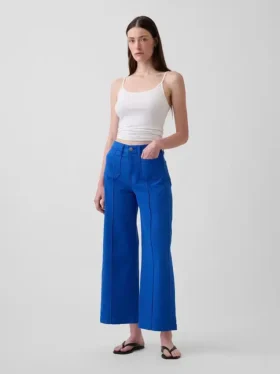 Jeans taille haute à jambes larges et longueur cheville