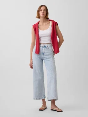 Jeans taille haute à jambes larges et longueur cheville