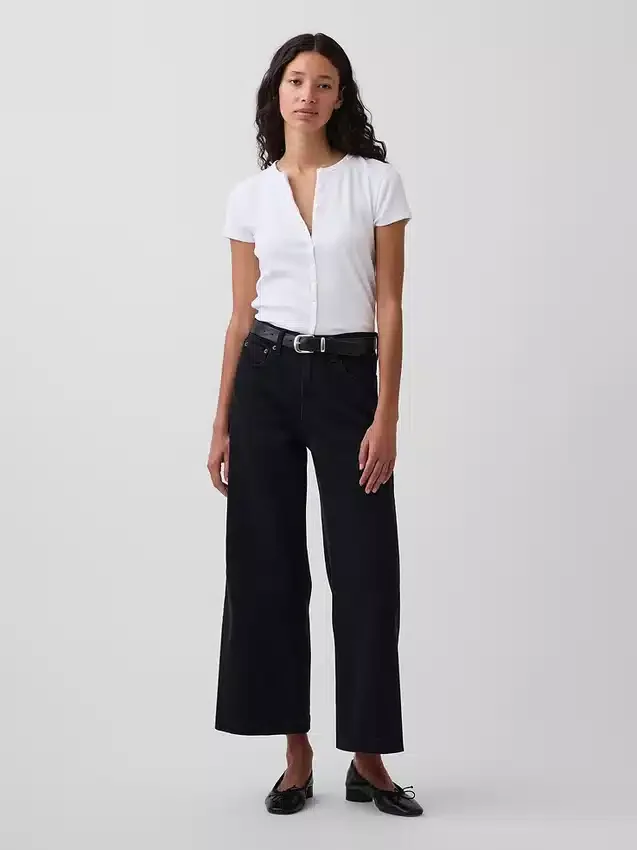 Jeans taille haute à jambes larges et longueur cheville