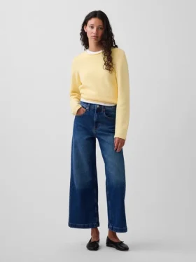 Jeans taille haute à jambes larges et longueur cheville