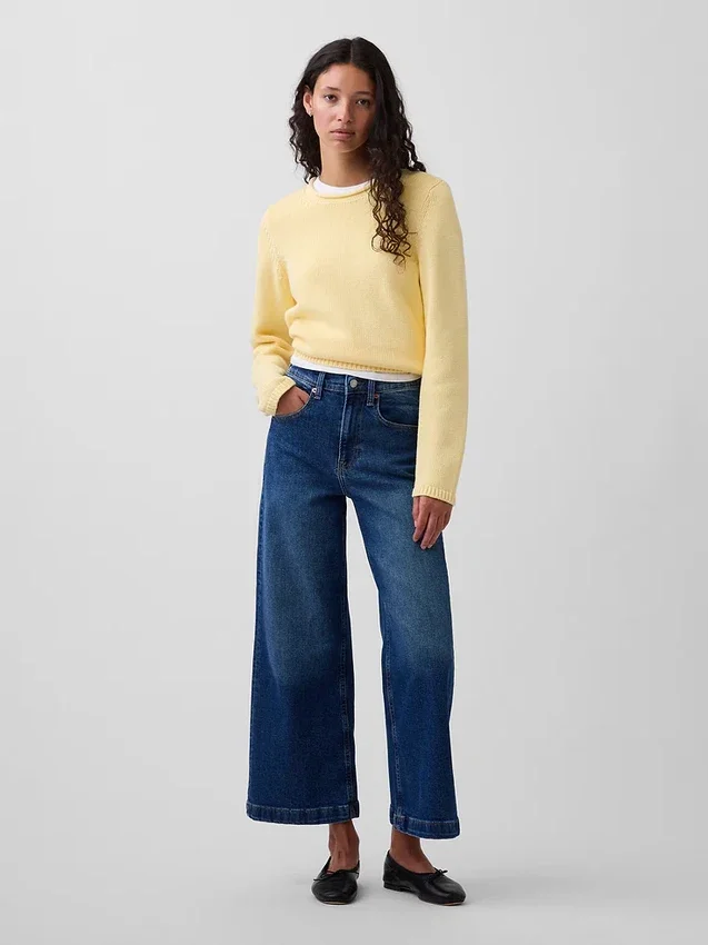 Jeans taille haute à jambes larges et longueur cheville