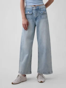 Jeans taille haute à jambes larges et longueur cheville