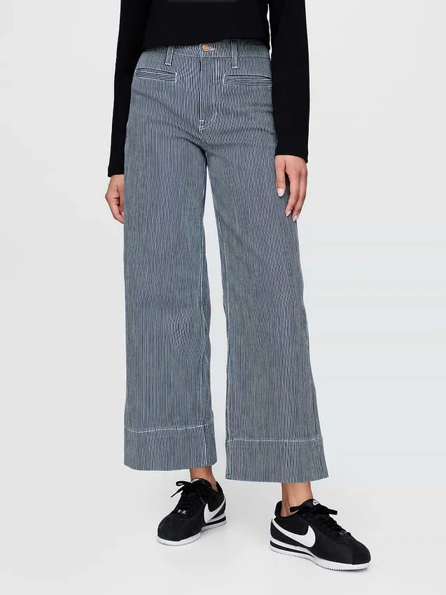 Jeans taille haute à jambes larges et longueur cheville