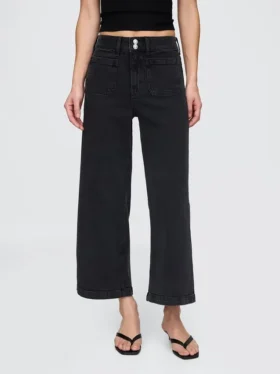 Jeans taille haute à jambes larges et longueur cheville