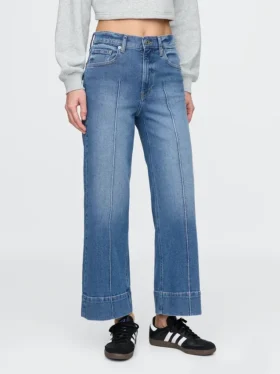 Jeans taille haute à jambes larges et longueur cheville