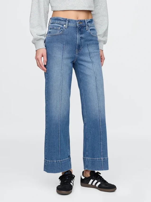 Jeans taille haute à jambes larges et longueur cheville