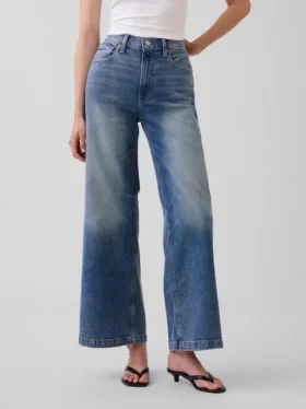Jeans taille haute à jambes larges et longueur cheville
