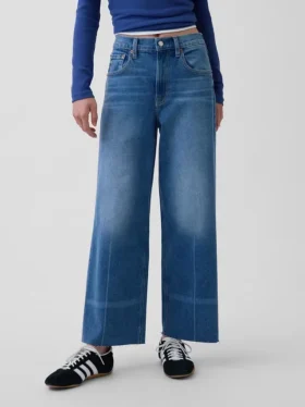 Jeans taille haute à jambes larges et longueur cheville