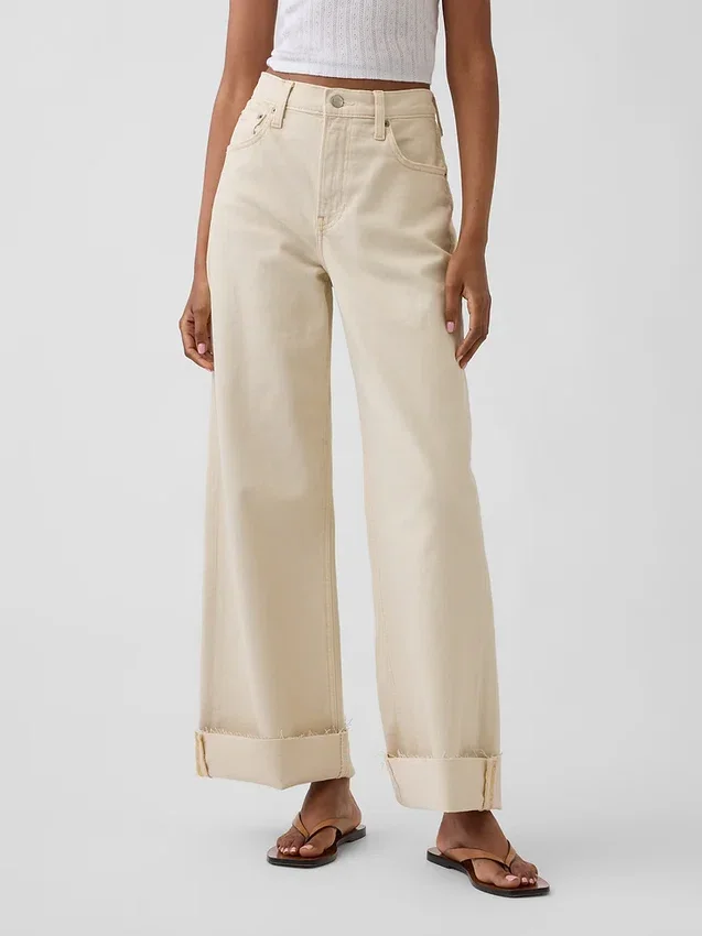 Jeans taille haute à jambes larges et longueur cheville