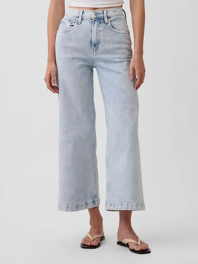 Jeans taille haute à jambes larges et longueur cheville