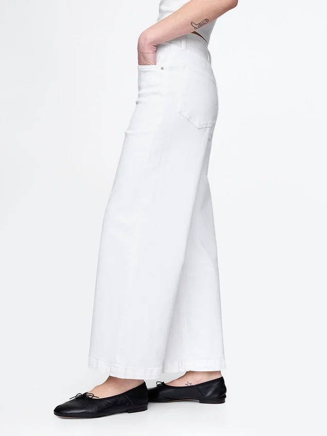 Jeans taille haute à jambes larges et longueur cheville