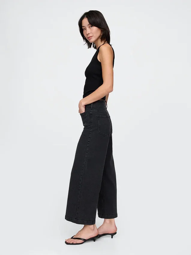 Jeans taille haute à jambes larges et longueur cheville