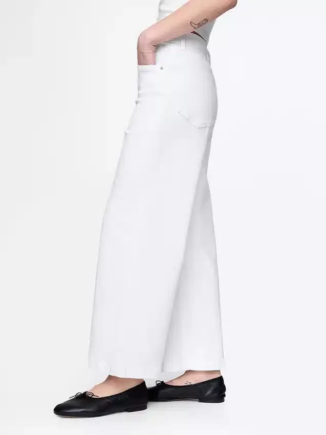 Jeans taille haute à jambes larges et longueur cheville