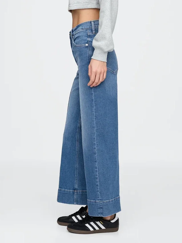 Jeans taille haute à jambes larges et longueur cheville