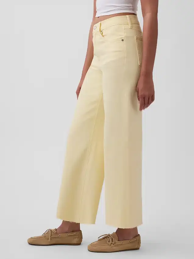 Jeans taille haute à jambes larges et longueur cheville