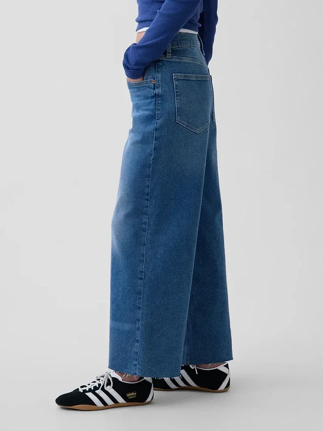 Jeans taille haute à jambes larges et longueur cheville