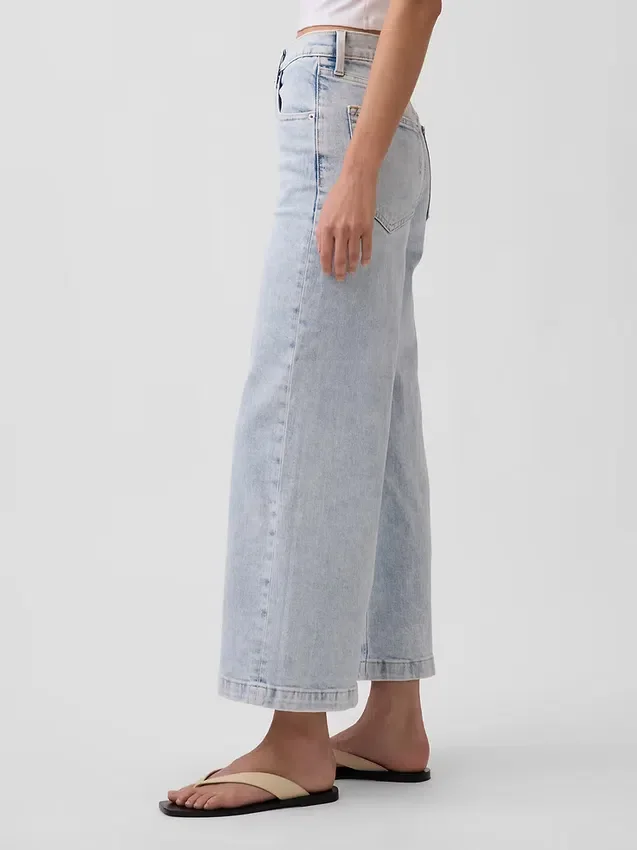 Jeans taille haute à jambes larges et longueur cheville