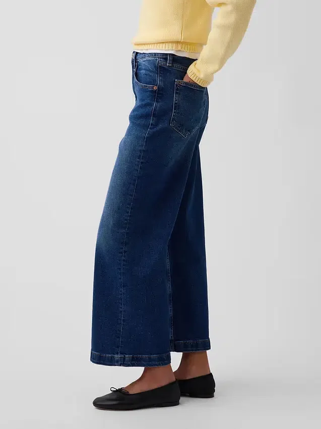 Jeans taille haute à jambes larges et longueur cheville