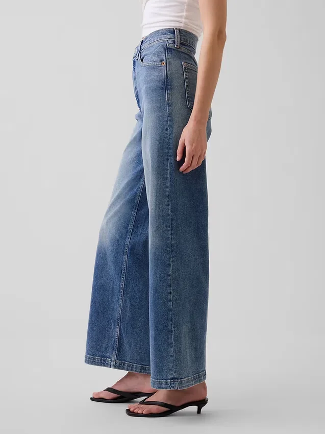 Jeans taille haute à jambes larges et longueur cheville