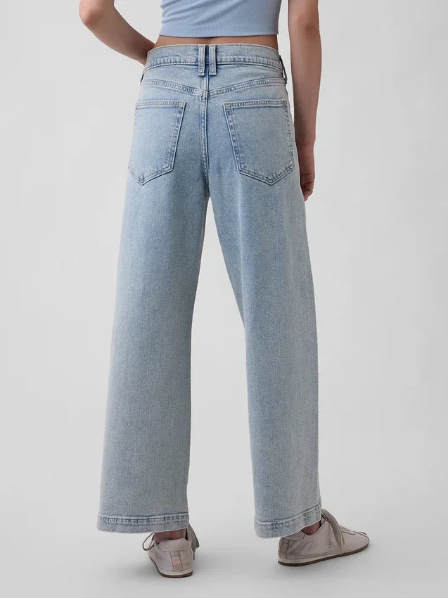 Jeans taille haute à jambes larges et longueur cheville