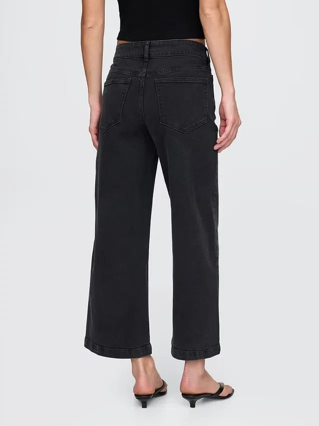 Jeans taille haute à jambes larges et longueur cheville