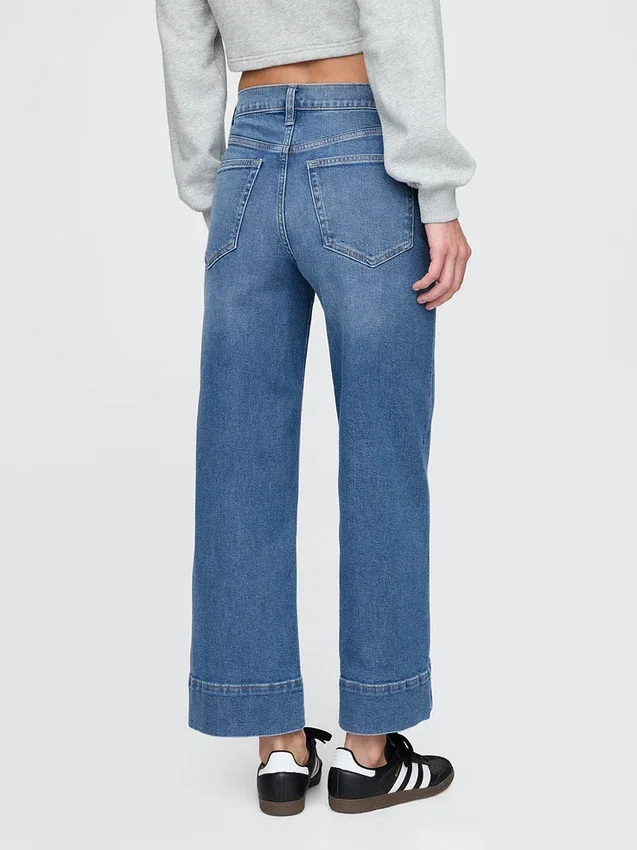 Jeans taille haute à jambes larges et longueur cheville