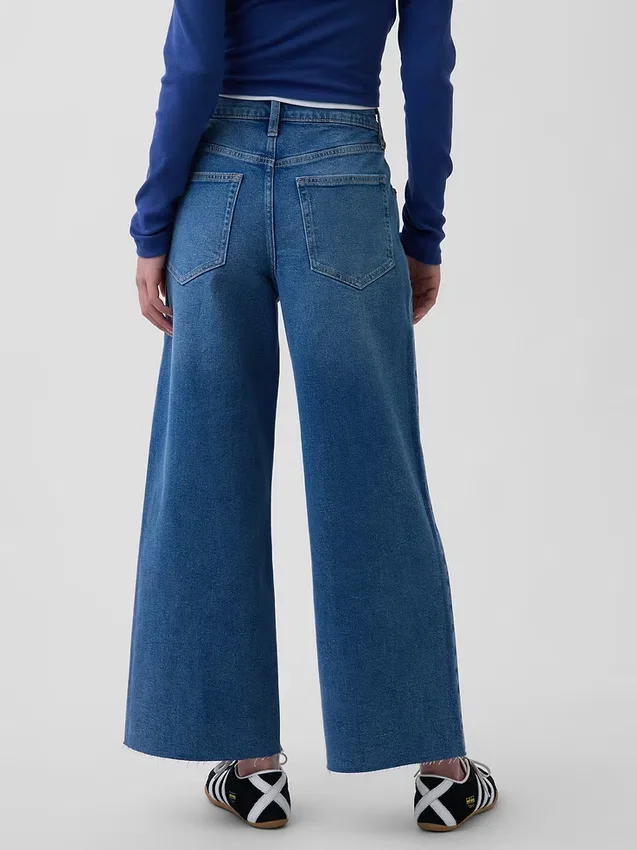 Jeans taille haute à jambes larges et longueur cheville