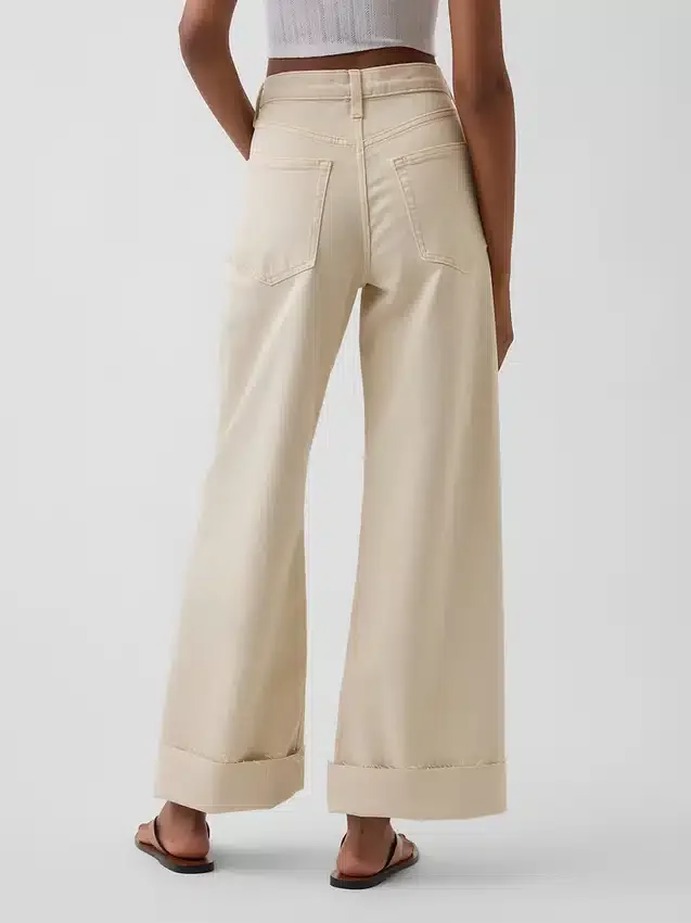 Jeans taille haute à jambes larges et longueur cheville