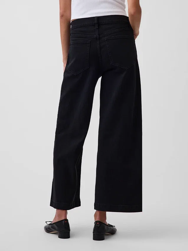 Jeans taille haute à jambes larges et longueur cheville