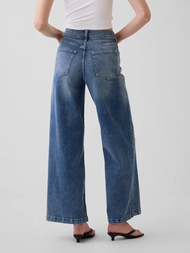 Jeans taille haute à jambes larges et longueur cheville