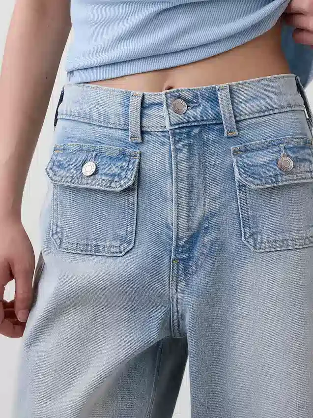 Jeans taille haute à jambes larges et longueur cheville