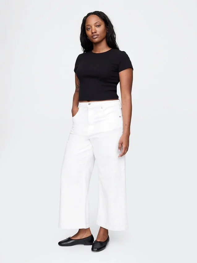 Jeans taille haute à jambes larges et longueur cheville