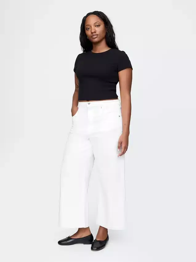 Jeans taille haute à jambes larges et longueur cheville