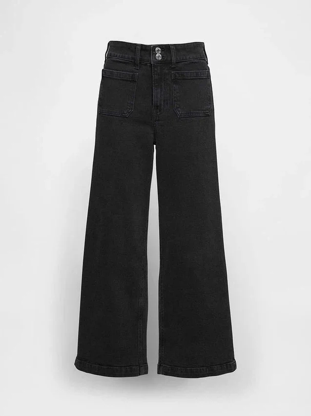 Jeans taille haute à jambes larges et longueur cheville