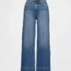 Jeans taille haute à jambes larges et longueur cheville