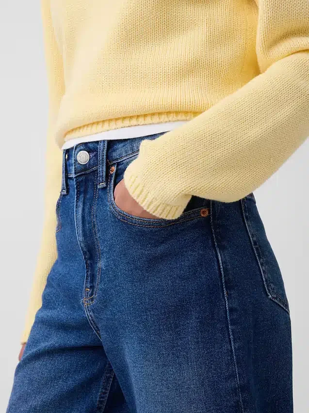 Jeans taille haute à jambes larges et longueur cheville