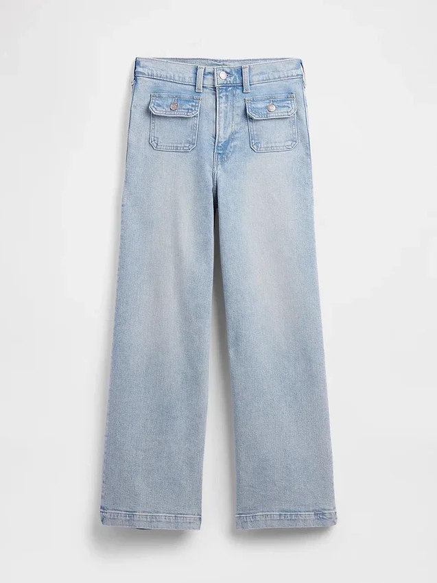 Jeans taille haute à jambes larges et longueur cheville