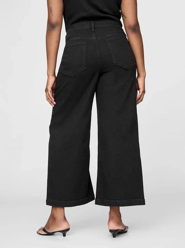 Jeans taille haute à jambes larges et longueur cheville