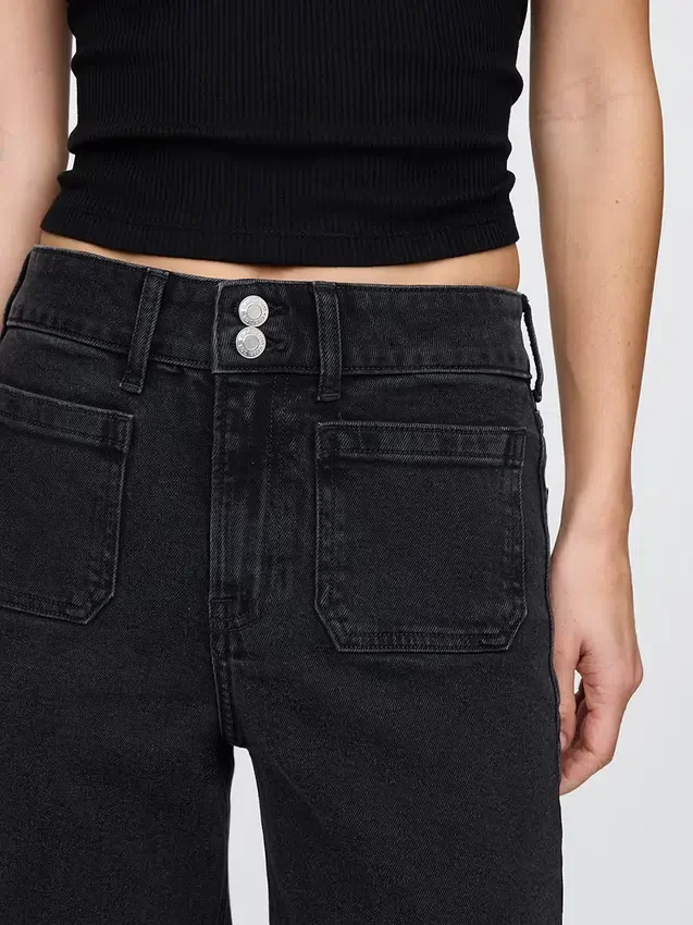 Jeans taille haute à jambes larges et longueur cheville