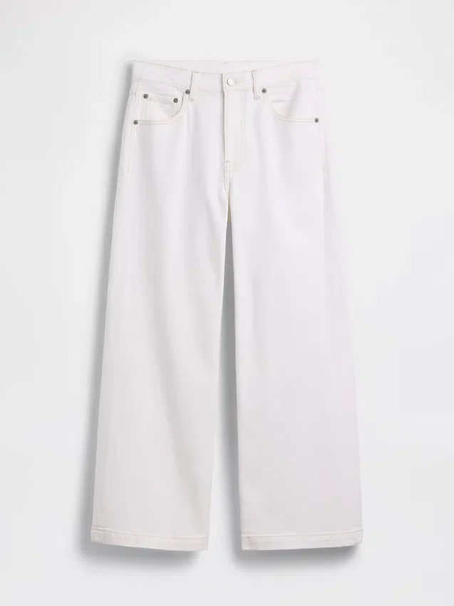 Jeans taille haute à jambes larges et longueur cheville