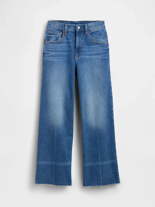 Jeans taille haute à jambes larges et longueur cheville