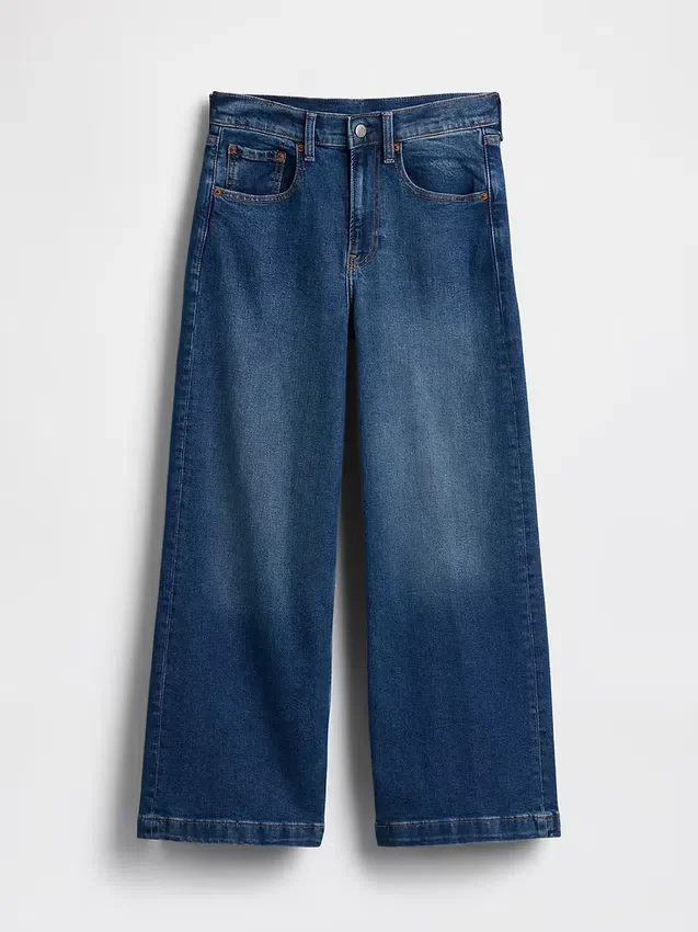 Jeans taille haute à jambes larges et longueur cheville