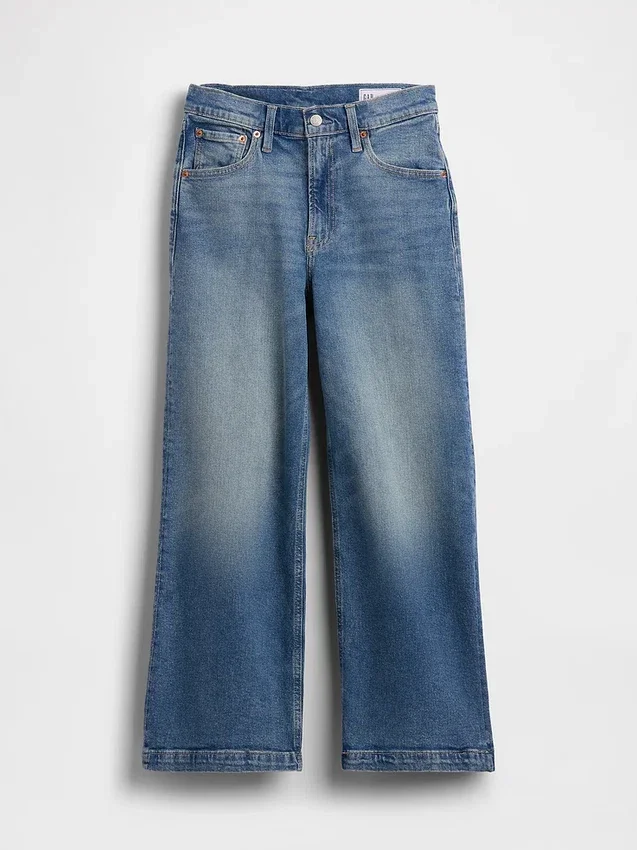 Jeans taille haute à jambes larges et longueur cheville