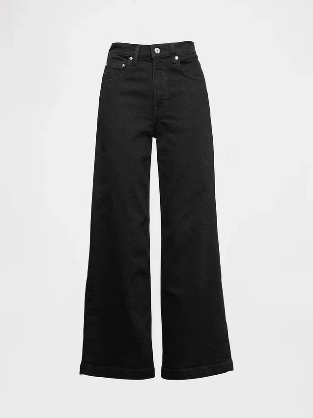 Jeans taille haute à jambes larges et longueur cheville